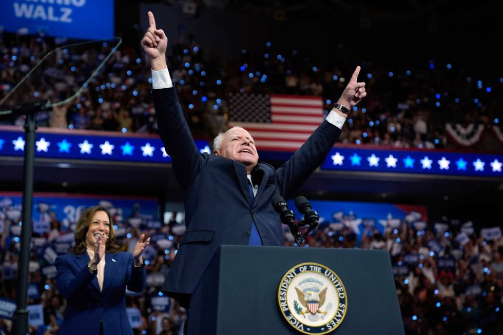 Democratic vice presidential nominee Minnesota Gov. Tim Walz and Democratic presidential nomine ...