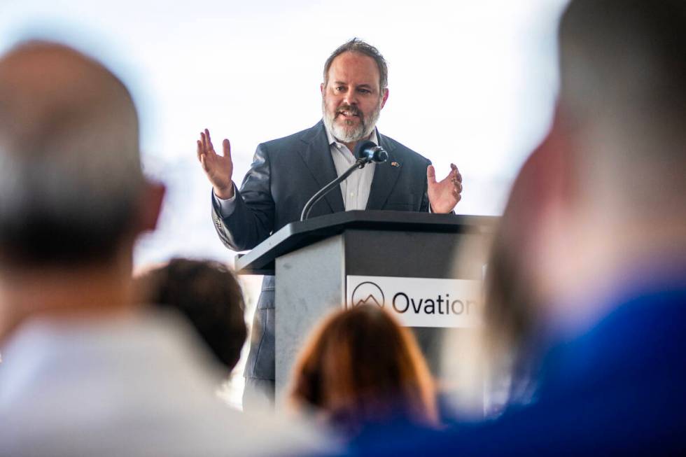 Nevada State Treasurer Zach Conine speaks during the Ovation Development Corporation’s C ...