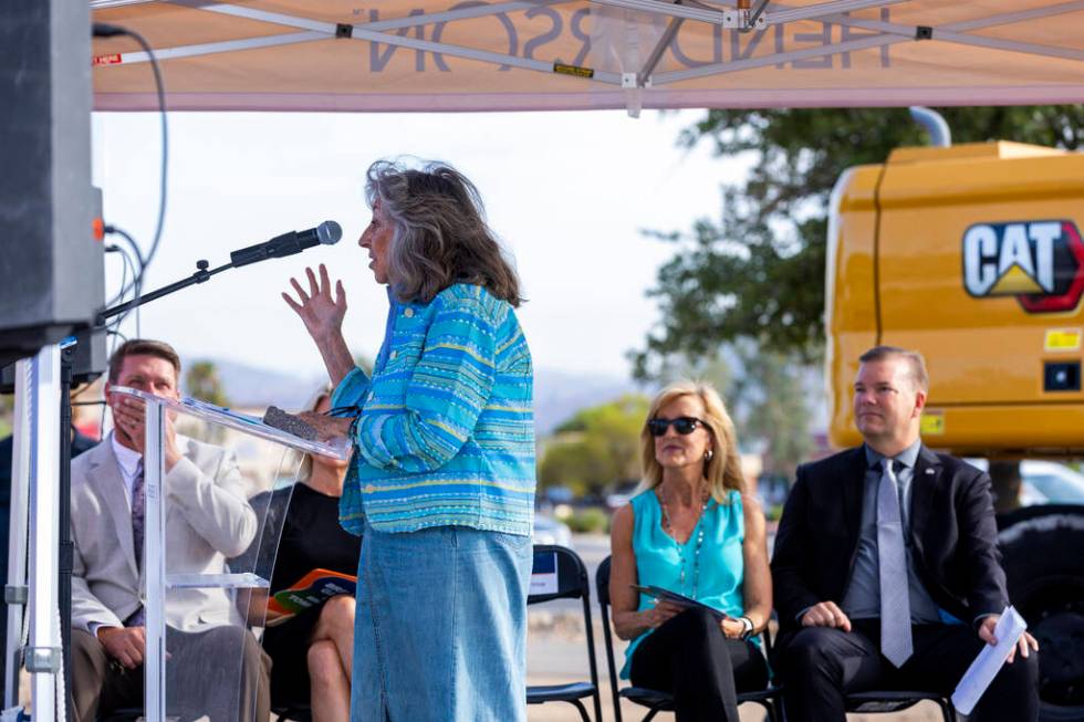 Rep. Dina Titus, D-Nev. speaks while joined by other dignitaries before they break ground on th ...