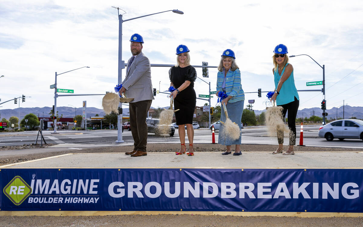 (LtoR) Lance Olson, Mayor Michelle Romero, Rep. Dina Titus, D-Nev. and M.J. Maynard break groun ...