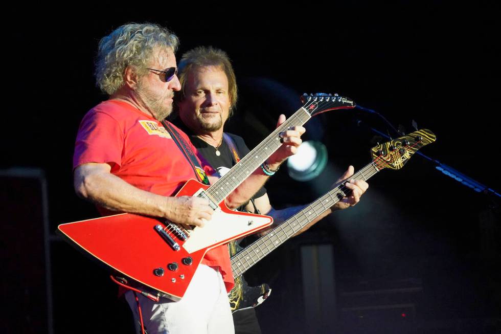 Michael Anthony and Sammy Hagar performs with The Circle at RiverEdge Park in Aurora, Ill. on S ...