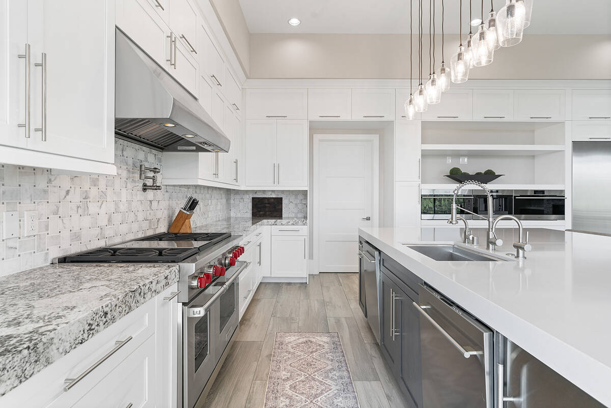 The kitchen at Derek Carr’s estate on Olympia Canyon Way. (Edgar Lara, DronePixel)