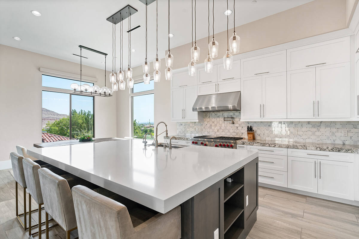 The kitchen at Derek Carr’s estate on Olympia Canyon Way. (Edgar Lara, DronePixel)