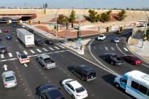 Motorists navigate on Charleston Boulevard near U.S. 95, on Wednesday, Aug. 7, 2024, in Las Veg ...