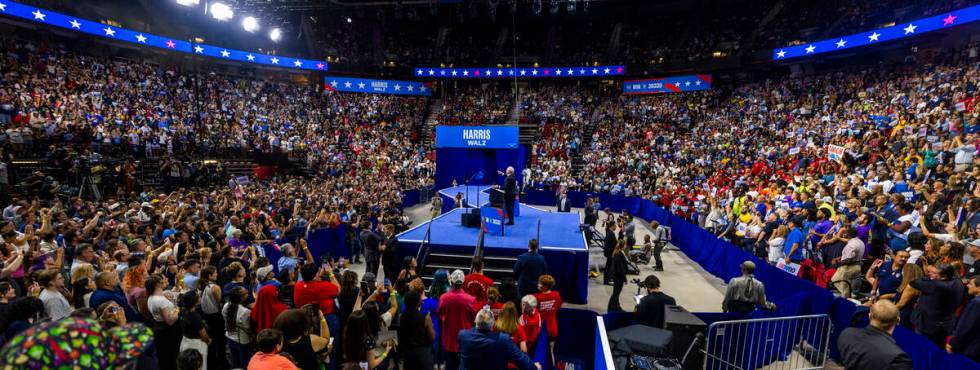 Minnesota Gov. Tim Walz speaks during a campaign rally at UNLV’s Thomas & Mack Cente ...