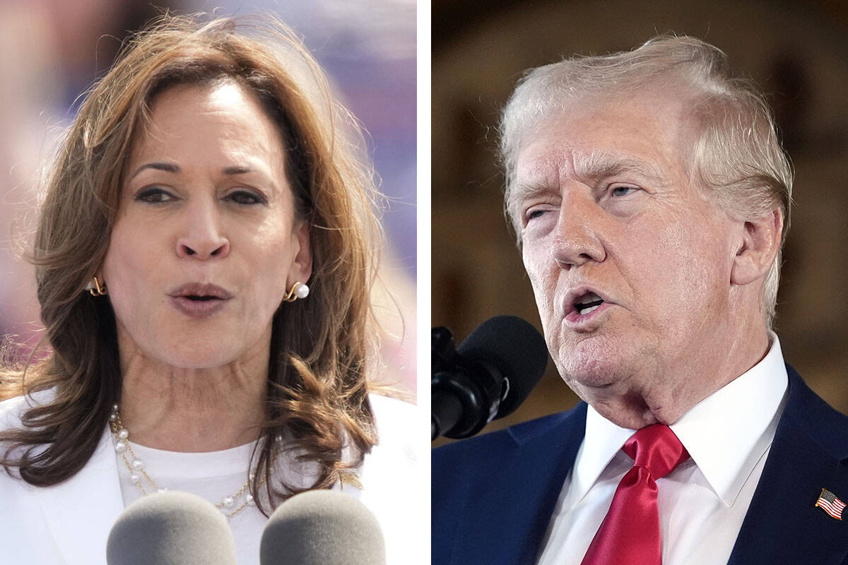 ABC says both Kamala Harris, left, and Donald Trump have agreed to a Sept. 10 presidential deba ...