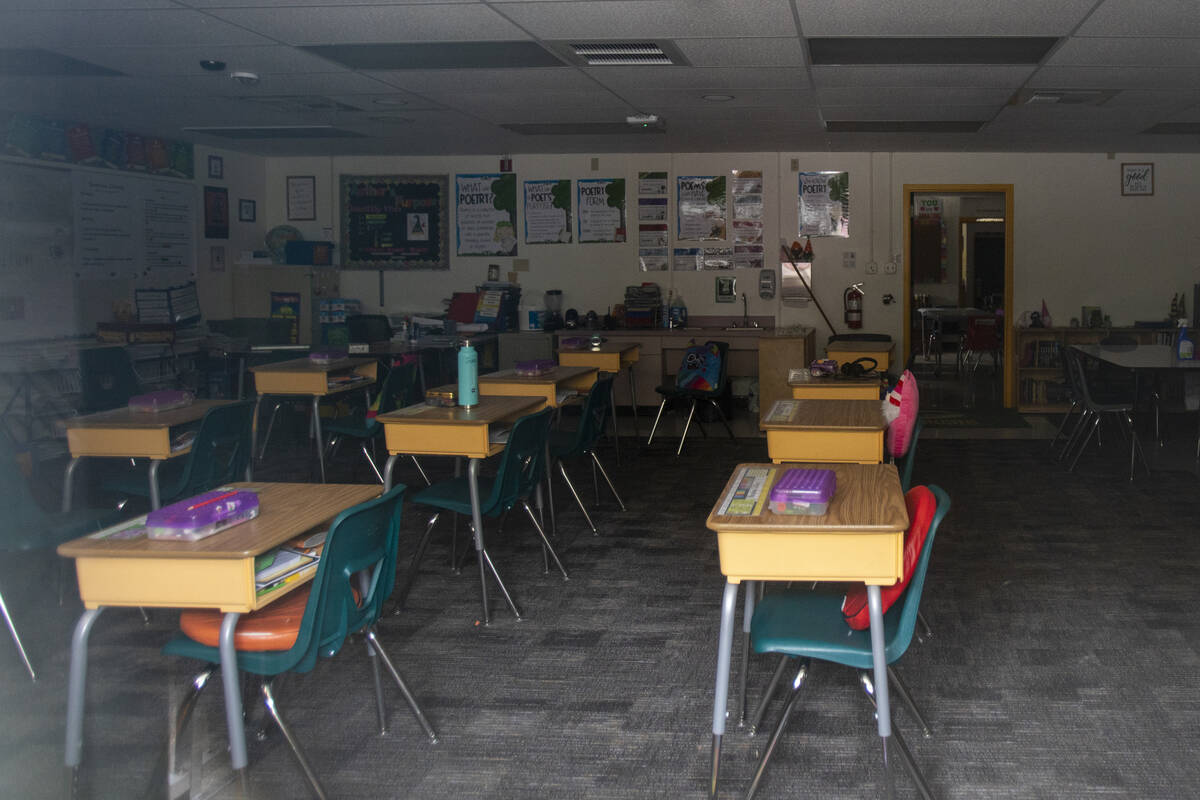 Water bottles, bags, and school supplies still remain inside Lundy Elementary School, Thursday, ...