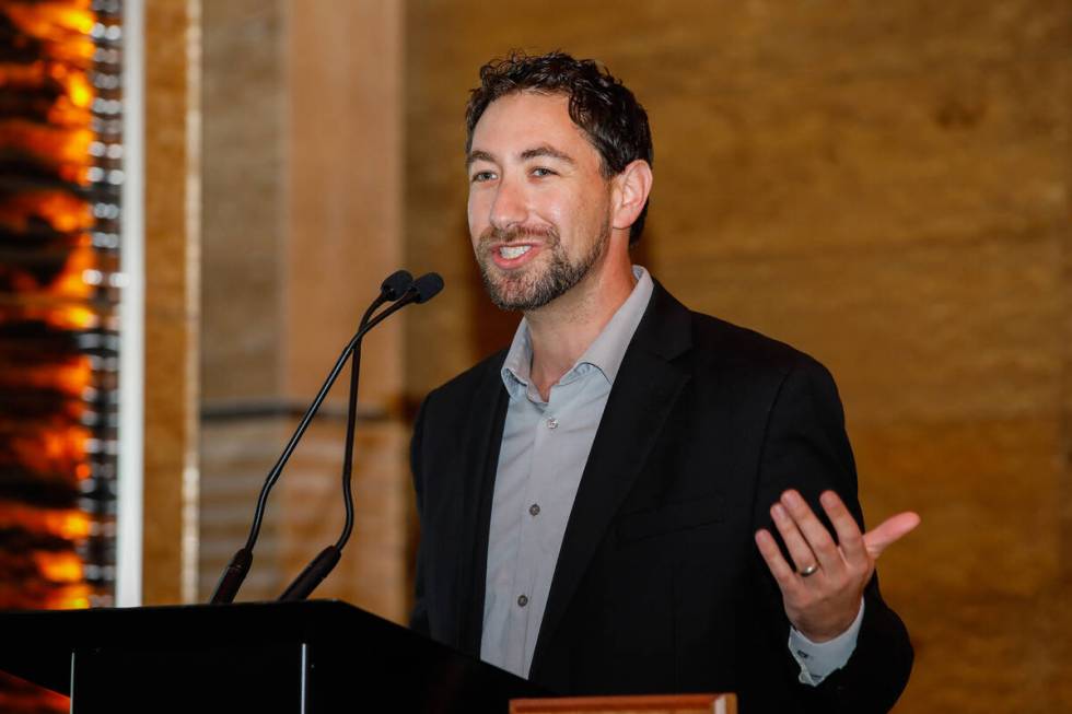 Clark County Commissioner Michael Naft speaks during the groundbreaking ceremony for M Resort&# ...