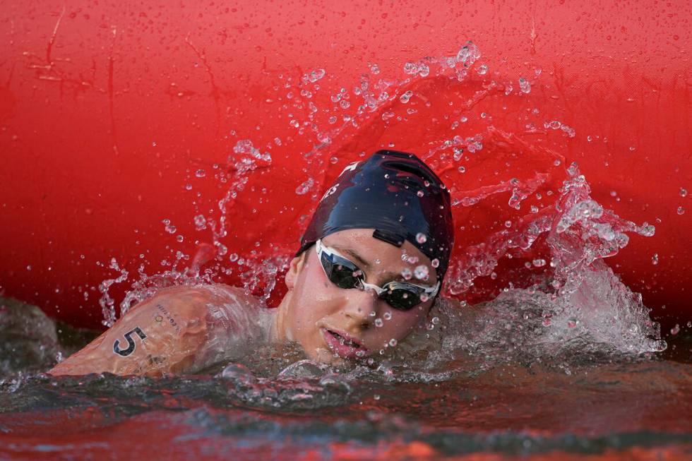 Katie Grimes, of the United States, competes during the marathon swimming women's 10km competit ...