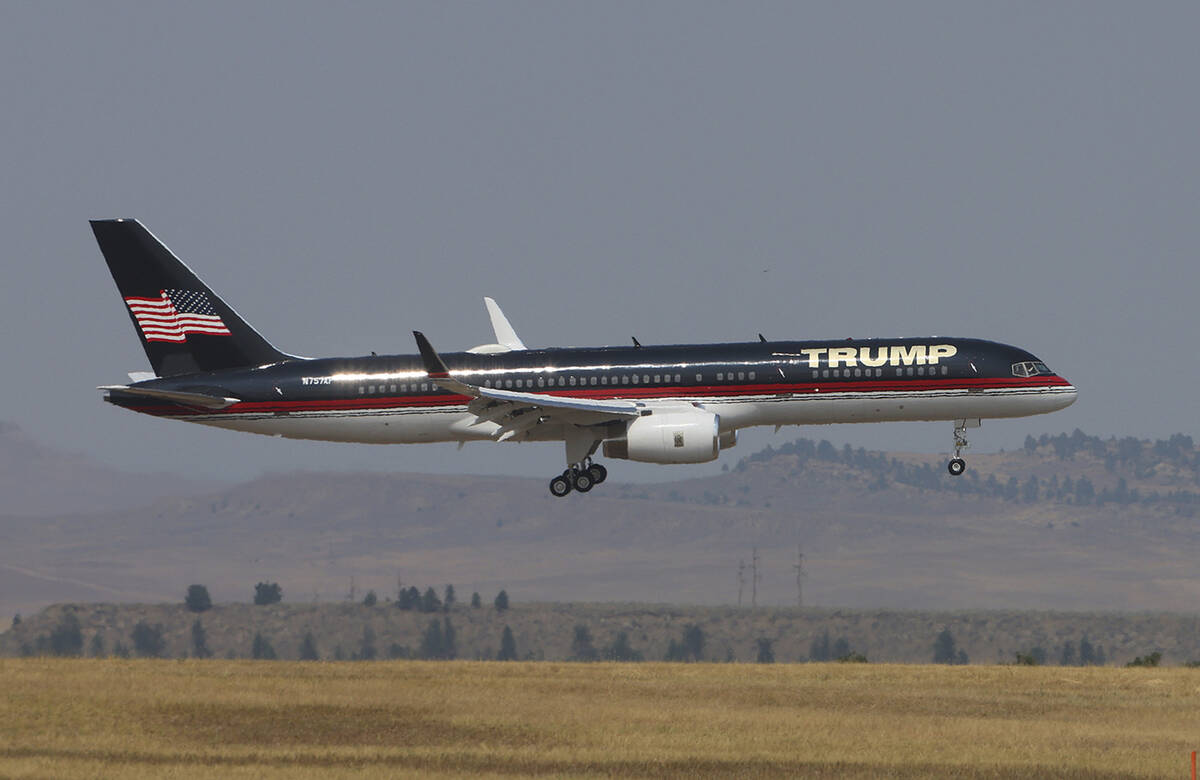 Former President Donald Trump's Boeing 757 arrives at the Billings Logan International Airport ...