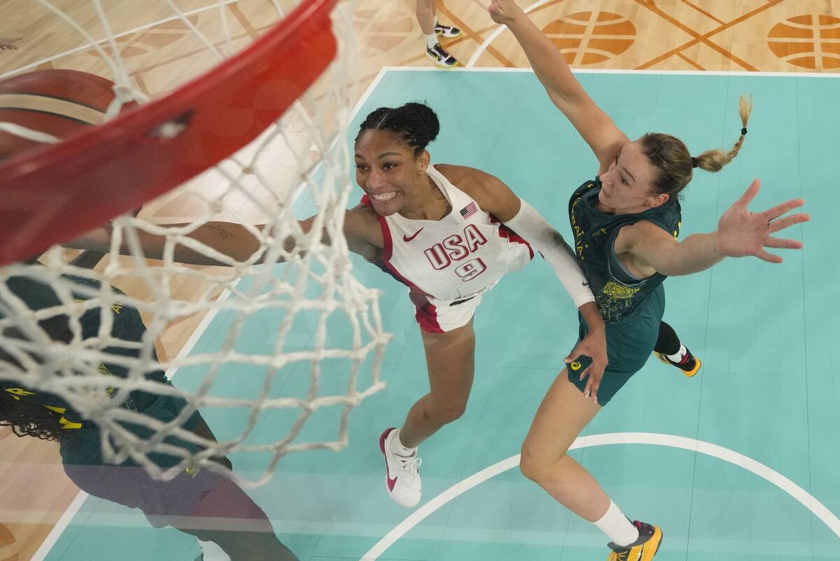 United States' A'ja Wilson (9) shoots during a women's semifinal basketball game against Austra ...