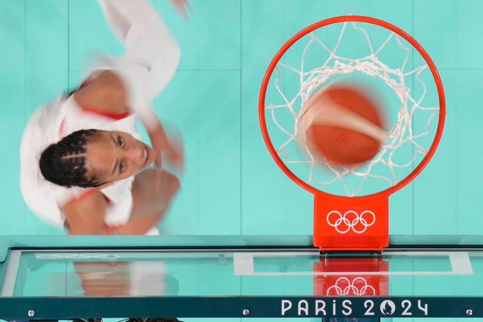 United States' A'ja Wilson (9) makes a shot during a women's semifinal basketball game against ...