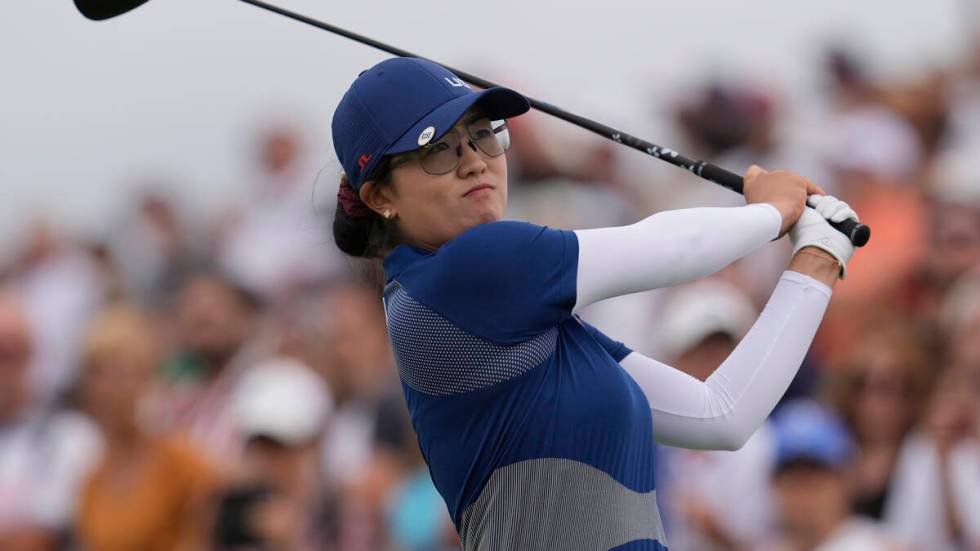 Rose Zhang, of the United States, hits her shot from the 12th tee during the third round of the ...