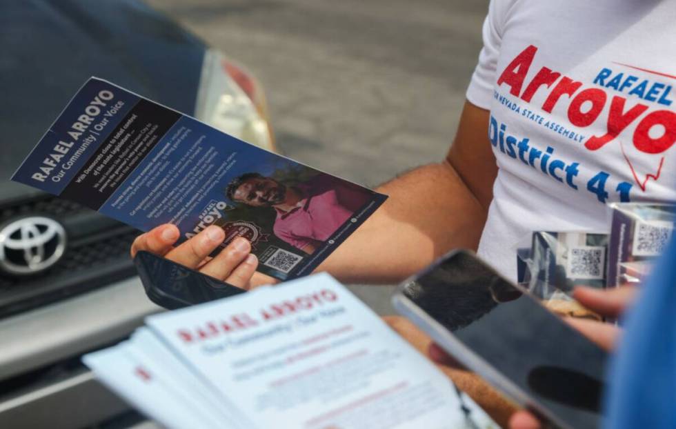 Rafael Arroyo, a Republican candidate running for Nevada State Assembly for District 41, holds ...