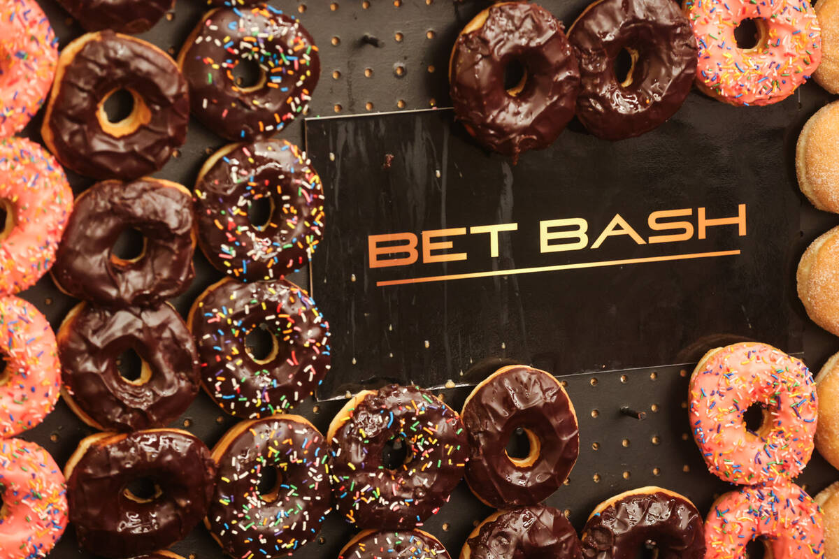 Donuts on display for guests to eat at Bet Bash, a sports gambling convention, at Circa hotel-c ...