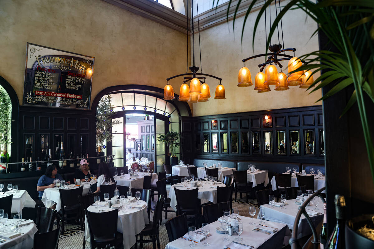 A dining room at Mon Ami Gabi at Paris Las Vegas hotel-casino in Las Vegas, Tuesday, Aug. 13, 2 ...