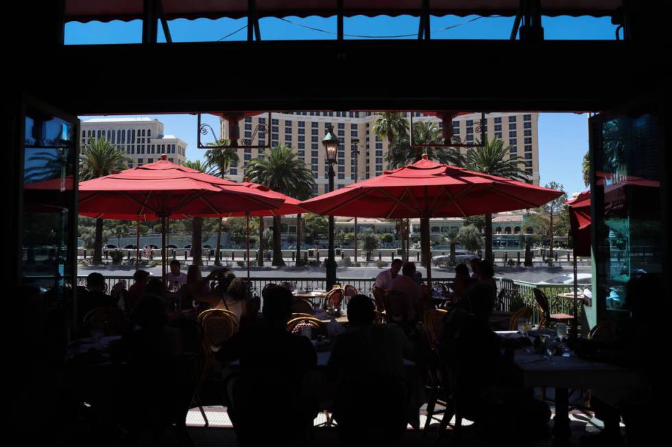 Guests dine on the terrace at Mon Ami Gabi at Paris Las Vegas hotel-casino in Las Vegas, Tuesda ...