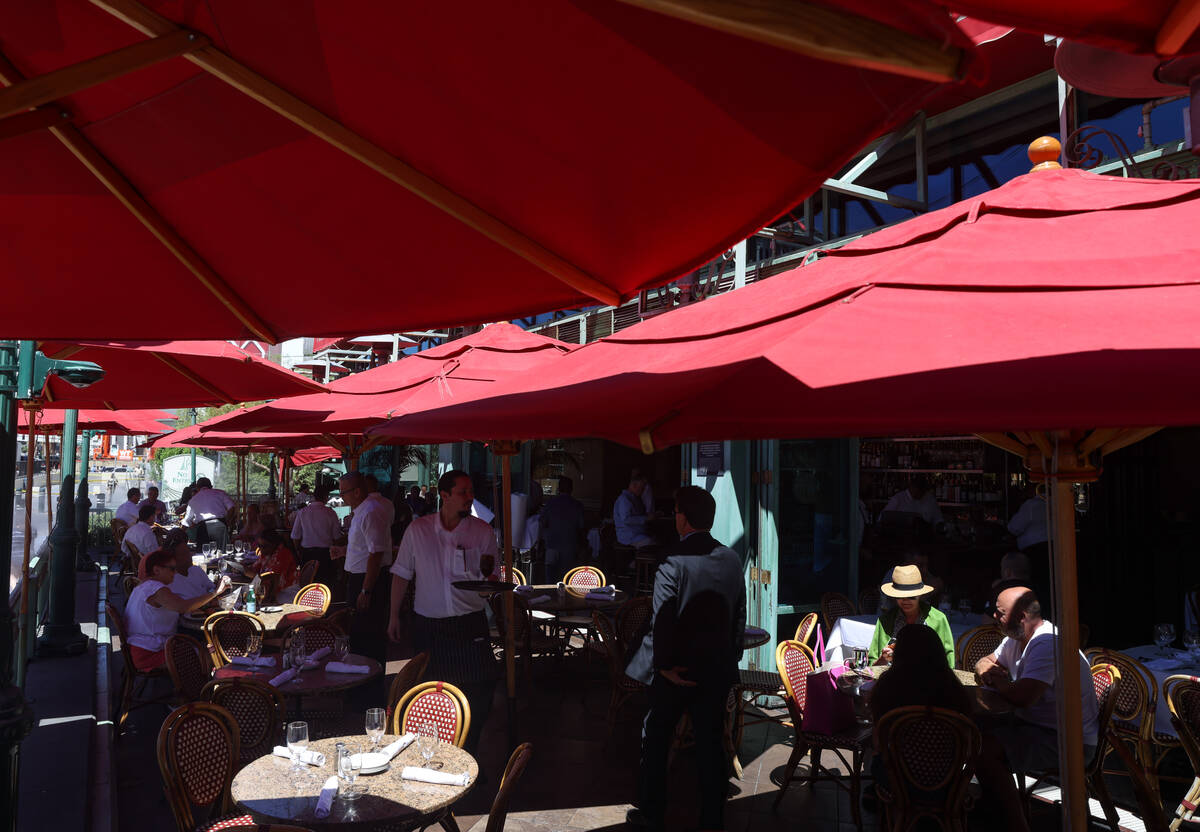 Guests dine on the terrace at Mon Ami Gabi at Paris Las Vegas hotel-casino in Las Vegas, Tuesda ...