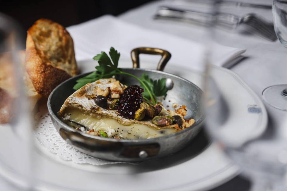 Truffled baked brie at Mon Ami Gabi at Paris Las Vegas hotel-casino in Las Vegas, Tuesday, Aug. ...