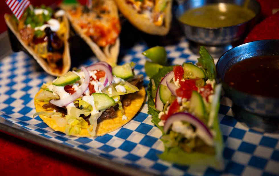 A Mediterranean gyro tostada is seen at International Taco Co. on Wednesday, Aug. 14, 2024, in ...