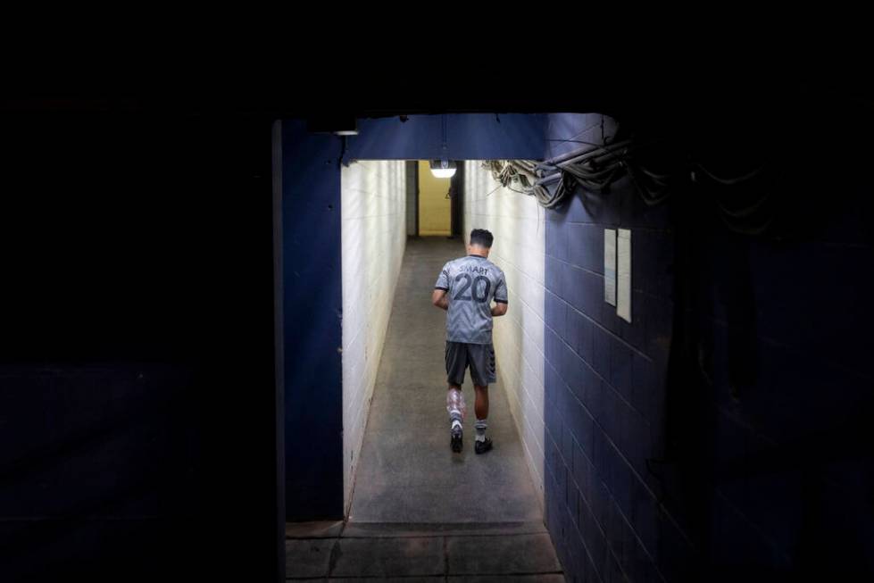 Las Vegas Lights FC defender Shawn Smart (20) walks toward the locker room after a USL Champion ...