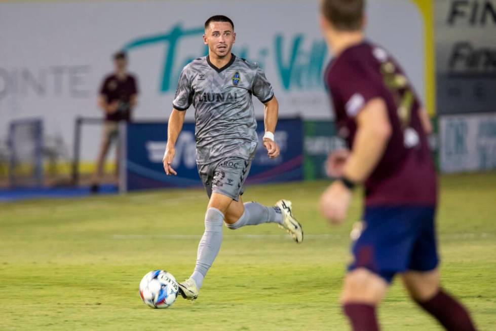 Las Vegas Lights FC defender Joe Hafferty (22) competes during a USL Championship soccer game a ...