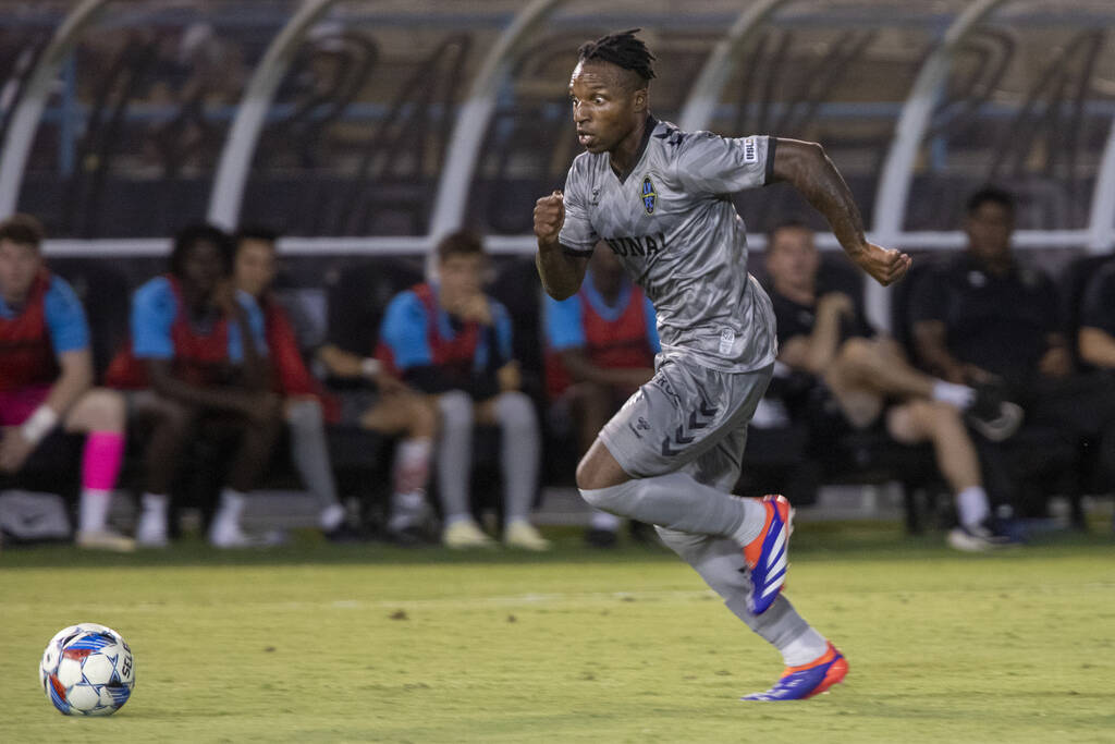 Las Vegas Lights FC forward Joe Gyau (7) looks to make a play during a USL Championship soccer ...