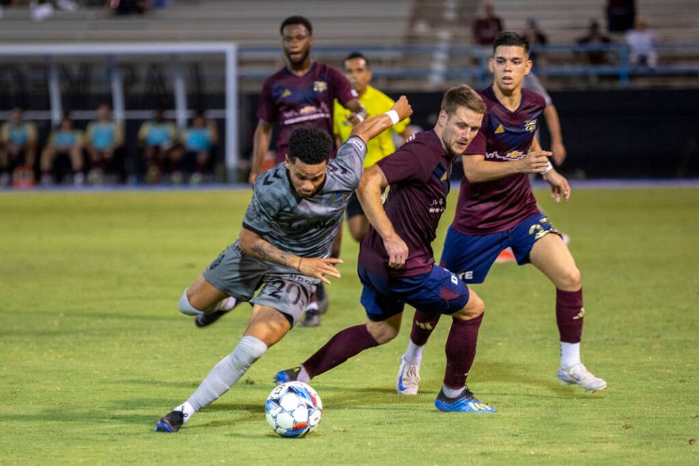 Las Vegas Lights FC defender Shawn Smart (20) looks to make a play during a USL Championship so ...