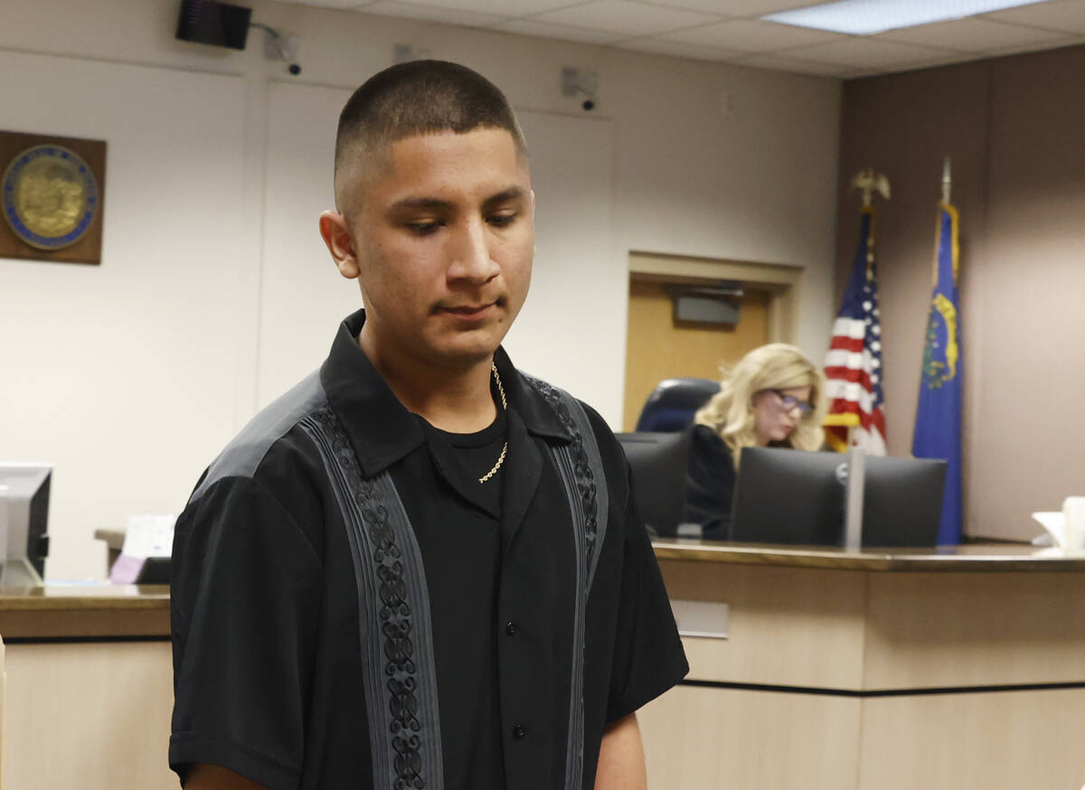 Damien Hernandez leaves Juvenile Court after a hearing on Monday, Aug. 12, 2024, in Las Vegas. ...