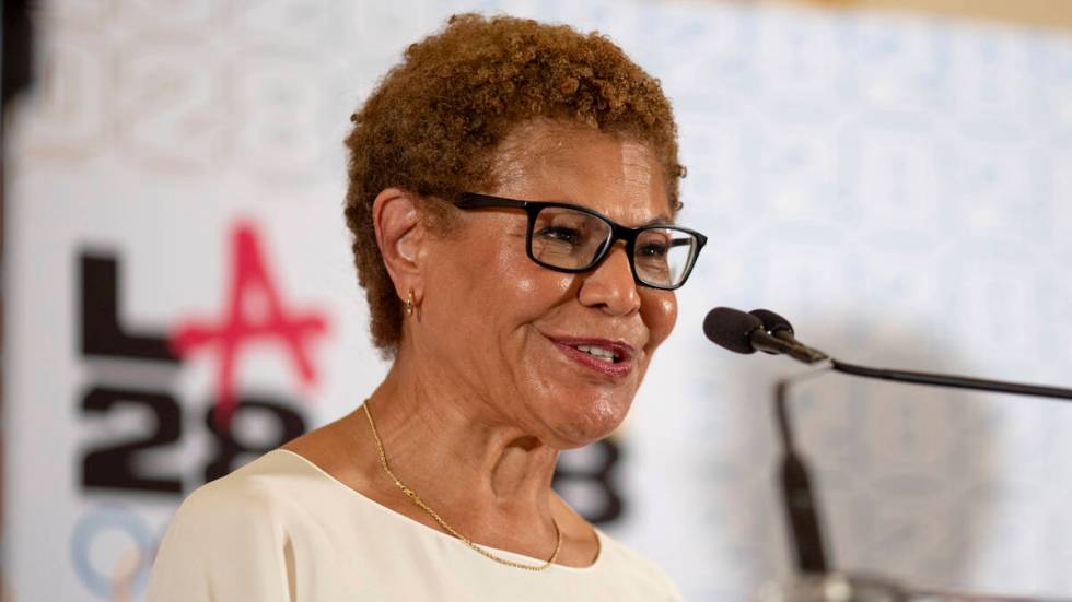 Los Angeles Mayor Karen Bass speaks at a reception at the U.S. Chief of Mission Residence in Pa ...