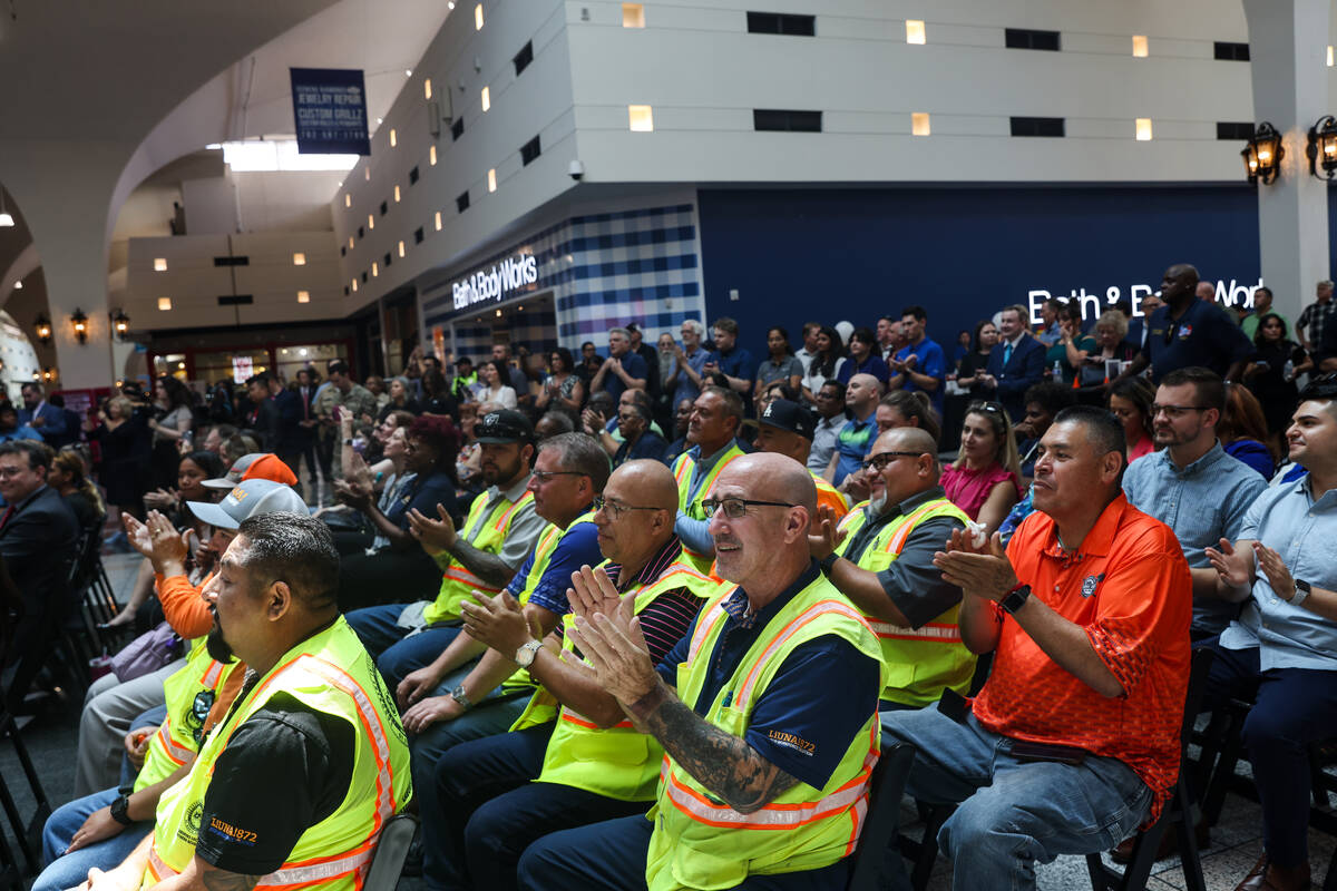 The crowd applauds at an event to celebrate the groundbreaking of the Maryland Parkway Bus Rapi ...