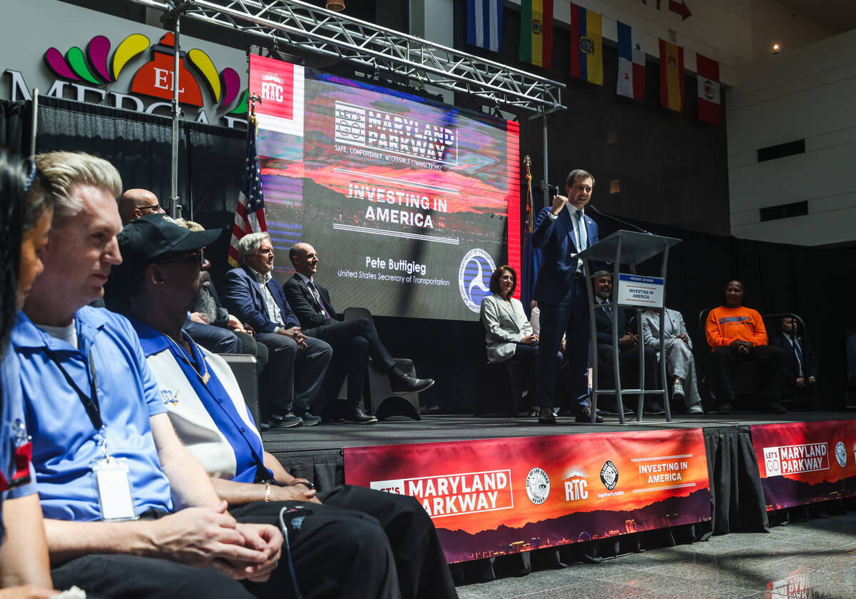 Secretary of Transportation Pete Buttigieg addresses the audience at an event to celebrate the ...