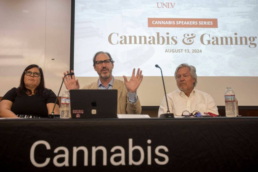 From left: gaming law expert Jennifer Roberts, cannabis attorney Bob Hoban, and Clark County Co ...