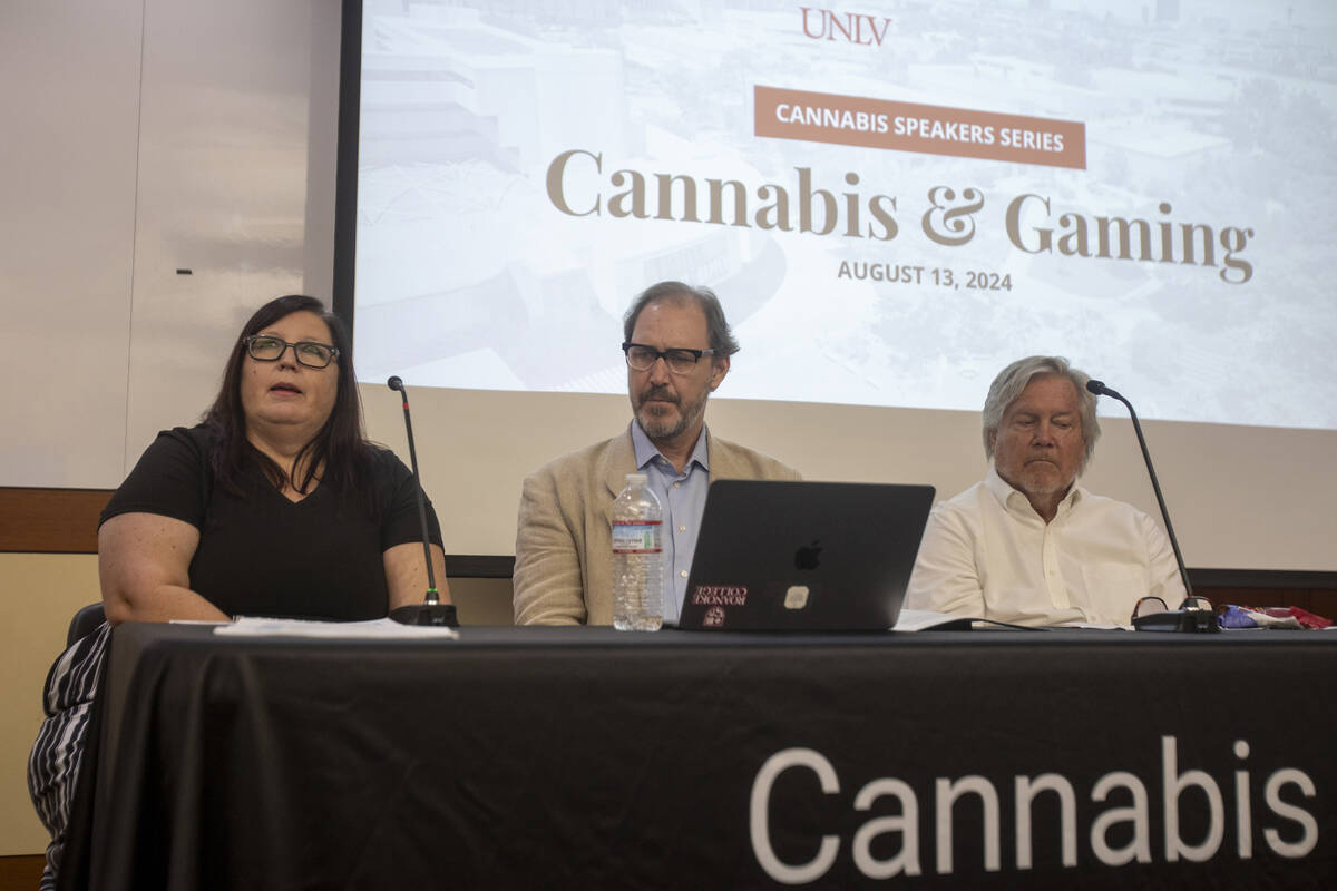 From left: gaming law expert Jennifer Roberts, cannabis attorney Bob Hoban, and Clark County Co ...