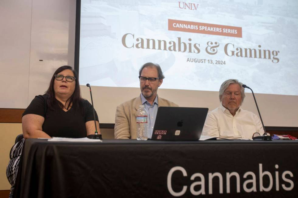 From left: gaming law expert Jennifer Roberts, cannabis attorney Bob Hoban, and Clark County Co ...