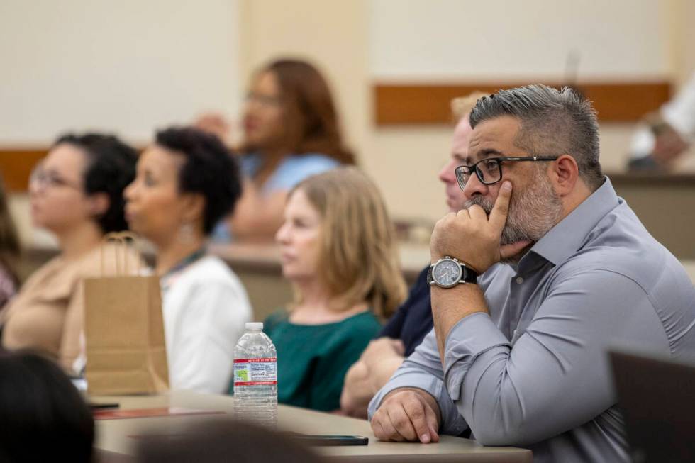 Crowd members listen during the Cannabis Policy Institute’s Cannabis Speakers Series on ...