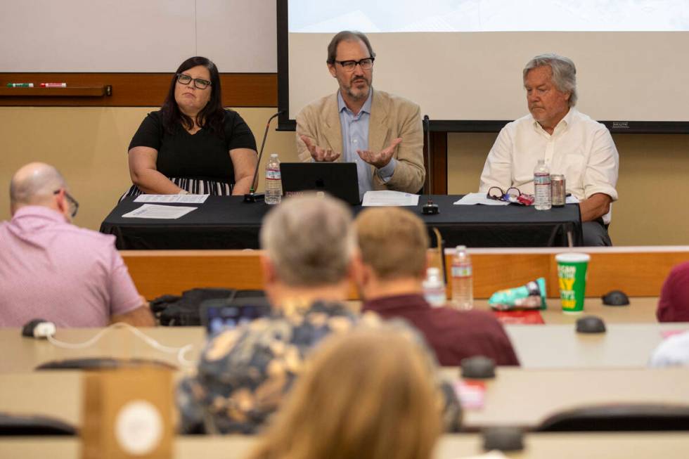 From left: gaming law expert Jennifer Roberts, cannabis attorney Bob Hoban, and Clark County Co ...