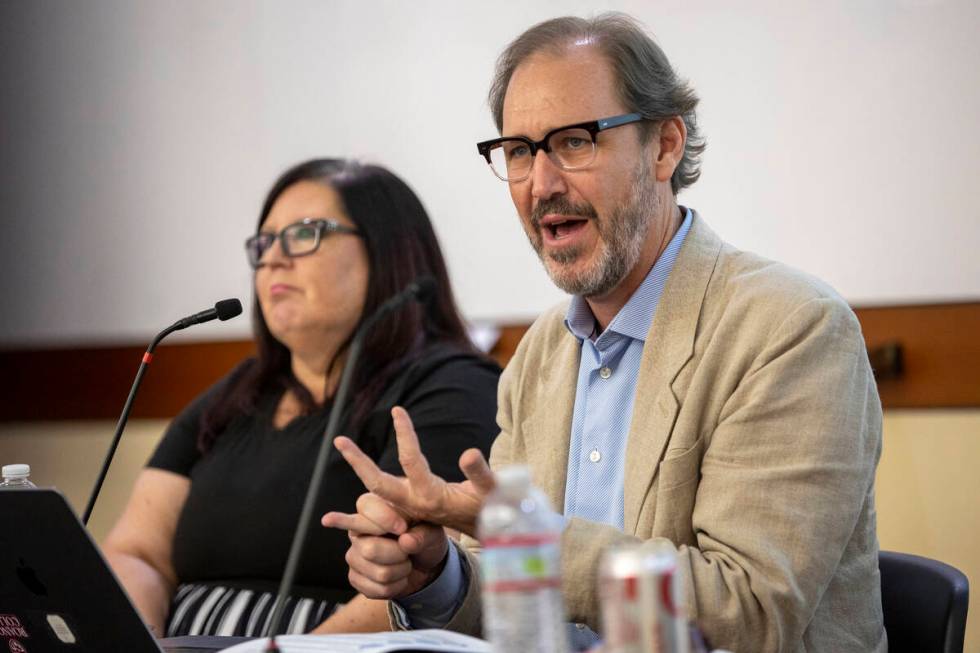 Cannabis attorney Bob Hoban, right, speaks during the Cannabis Policy Institute’s Cannab ...