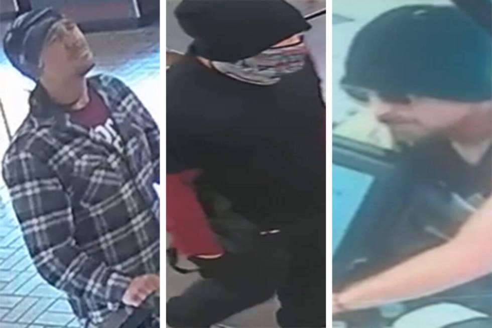 Surveillance photos of a suspect wanted in a string of armed robberies over the past three mont ...