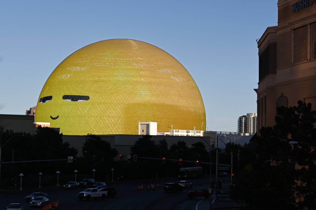 The Sphere emoji is seen Monday, April 15, 2024. (Sam Morris/Las Vegas Review-Journal)