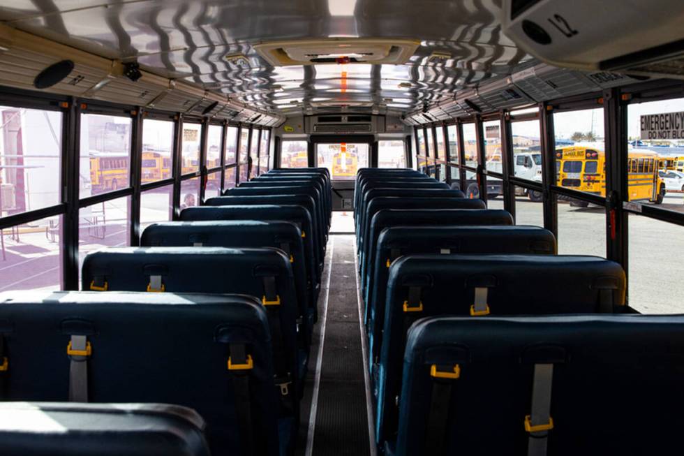 Clark County School District school bus interior at the Arville Bus Yard on Tuesday, Jan. 3, 20 ...