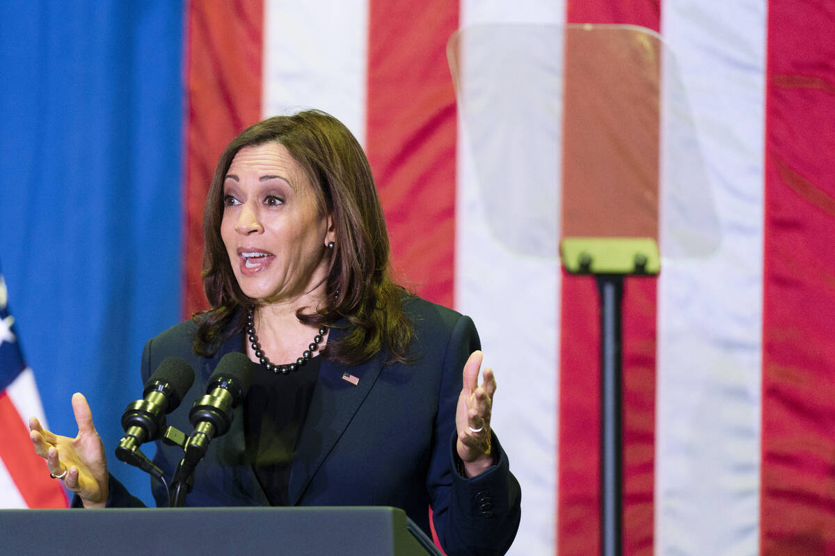 Vice President Kamala Harris speaks. (AP Photo/Manuel Balce Ceneta)