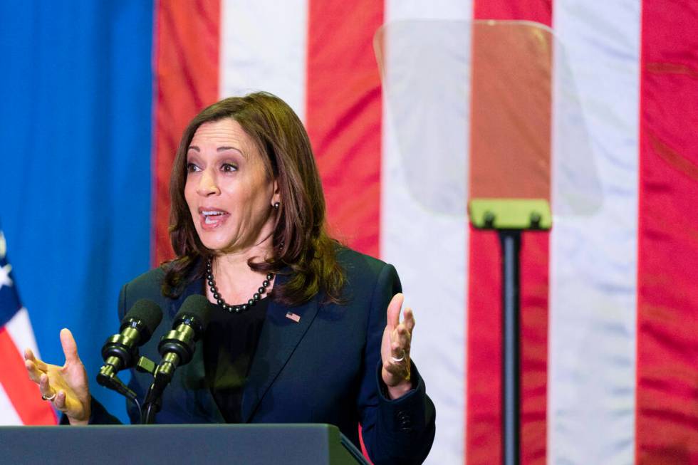 Vice President Kamala Harris speaks. (AP Photo/Manuel Balce Ceneta)