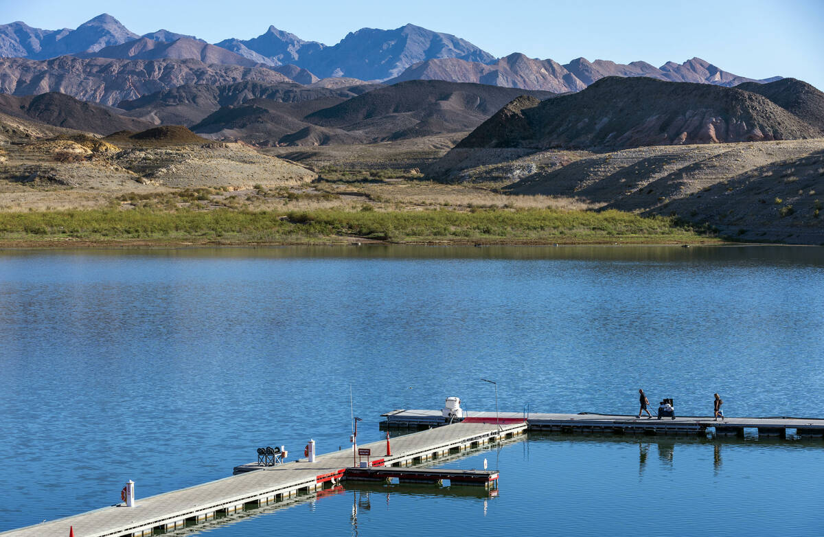 Visitors depart the Callville Bay Marina on Lake Mead Thursday, Aug. 15, 2024, near Boulder Cit ...