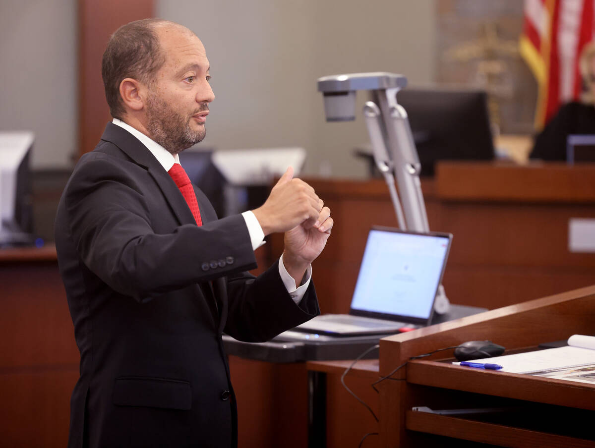 Chief Deputy District Attorney Christopher Hamner speaks to the jury during testimony from form ...