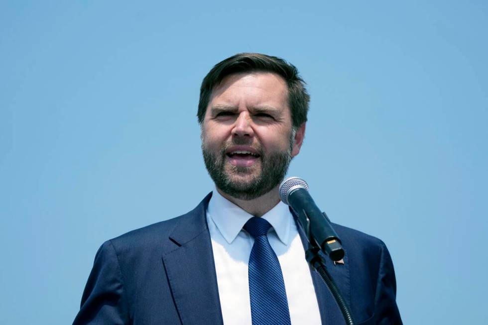 Republican vice presidential nominee Sen. JD Vance, R-Ohio, speaks at a campaign event, Wednesd ...