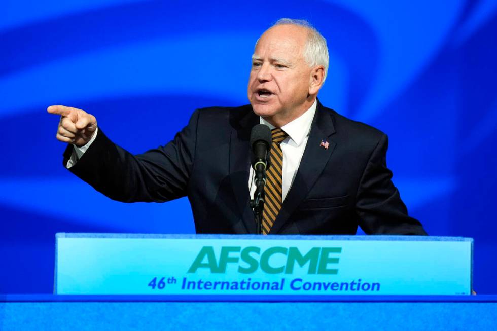 Democratic vice presidential nominee Minnesota Gov. Tim Walz speaks at the American Federation ...