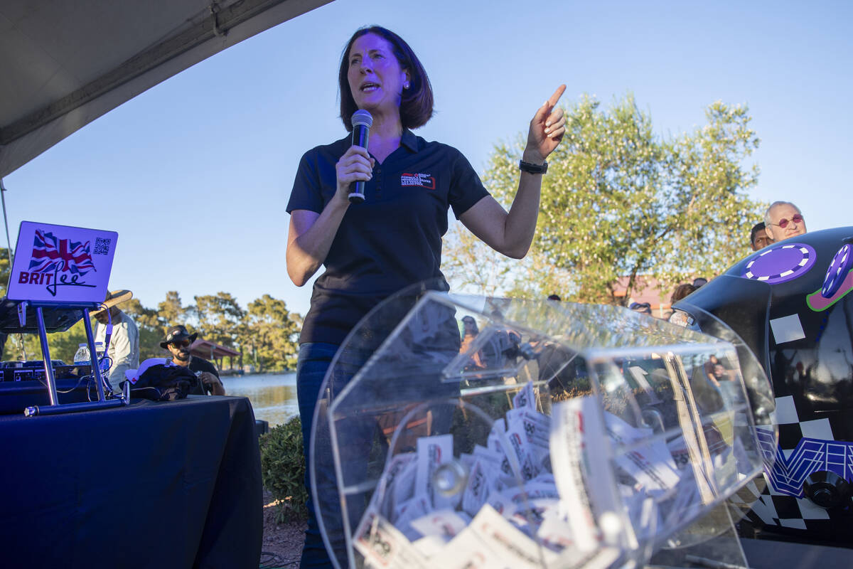 Las Vegas Grand Prix Senior Vice President of Corporate Affairs Lori Nelson-Kraft speaks during ...