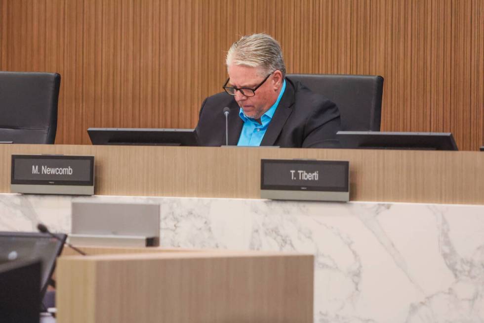 Mike Newcomb is seen during a Las Vegas Stadium Authority meeting at the South Hall Board Room ...