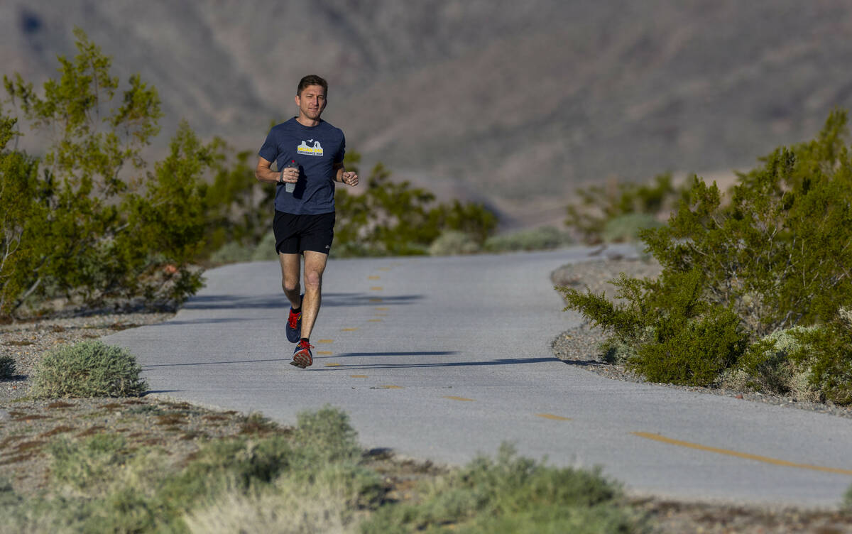 Endurance runner Tyler Nash trains near Bootleg Canyon for the Badwater race in Death Valley, a ...